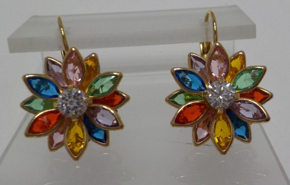 Vintage Multi Colored Crystal Earrings (7992) Cry… - image 1