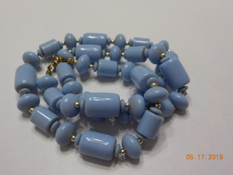 313 Vintage 24 Baby Blue Beaded Necklace