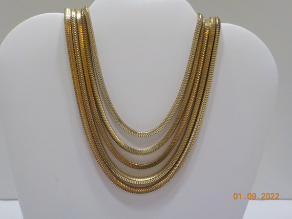 Vintage Gold Tone Five Strands Flalt Chain Choker… - image 2