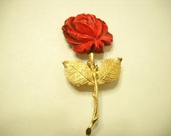 Vintage Red Rose Brooch (8614) St. Francis of Assisi