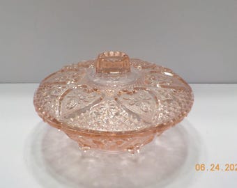 Vintage Indiana Glass Princess Pink Candy Dish, Diamond Point