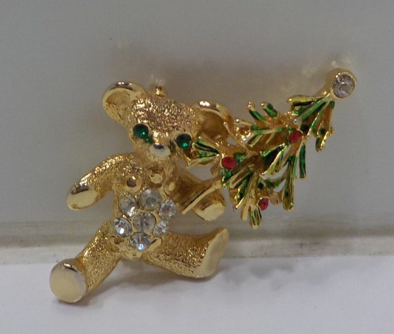 Gorgeous Rhinestone Teddy Bear & Christmas Tree B… - image 1