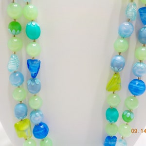 Vintage 54" Blue & Green Beaded Necklace (5591) Thick Beads