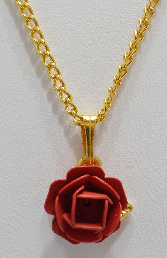 Vintage Red Rose Pendant Necklace (7996) 18" Chain - image 2