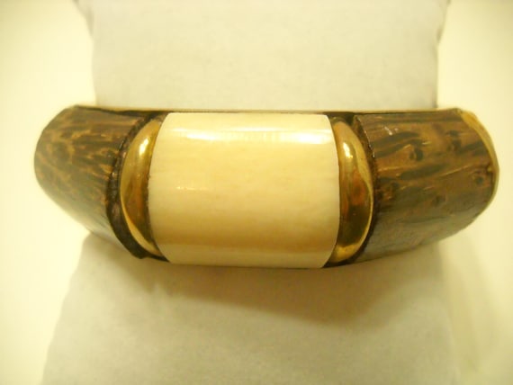 Vintage Brass, Faux Bone, & Faux Wood Bangle (795)