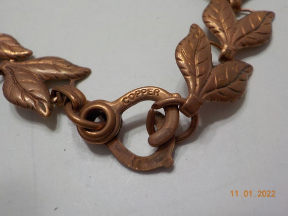 Vintage Double Leaf Copper Bracelet (5965) Solid … - image 3