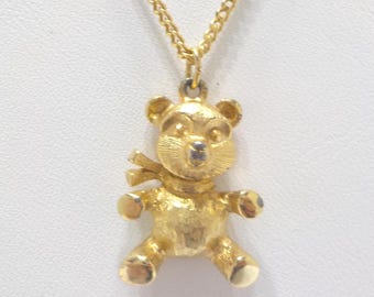 Vintage Paradise Gold Tone Teddy Bear Pendant Necklace (4985)