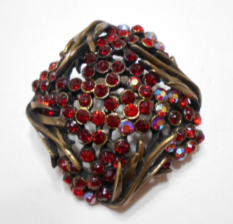 Vintage "Karu Arke" Red Rhinestone Brooch (4796) (BP) Classic! image 2