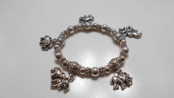 Vintage Elephant Stretch Bracelet (8801) Double E… - image 1