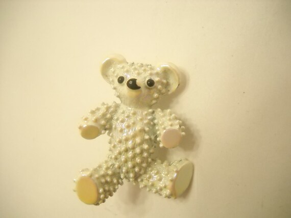 Vintage Opalescent Enamel Teddy Bear Brooch (5913) - image 2