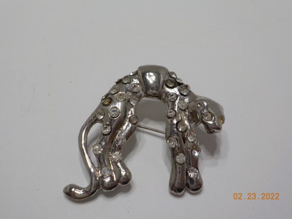 Vintage Rhinestone Cougar Brooch (8461) - image 1