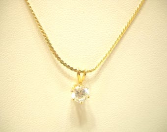 Vintage & Classic Tiny Sparkly Crystal Pendant Necklace (8463) 16" Gold Tone Chain