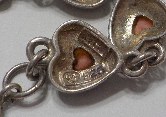 Vintage Sterling Heart Bracelet Adorned With Pink… - image 6