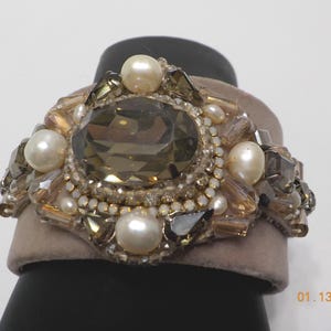 Vintage Sparkly Cuff Bracelet (257) Crystals, Faux Pearls, Clear Rhinestones, Smoky Gray Rhinestones, Opalescent Rhinestones And More!