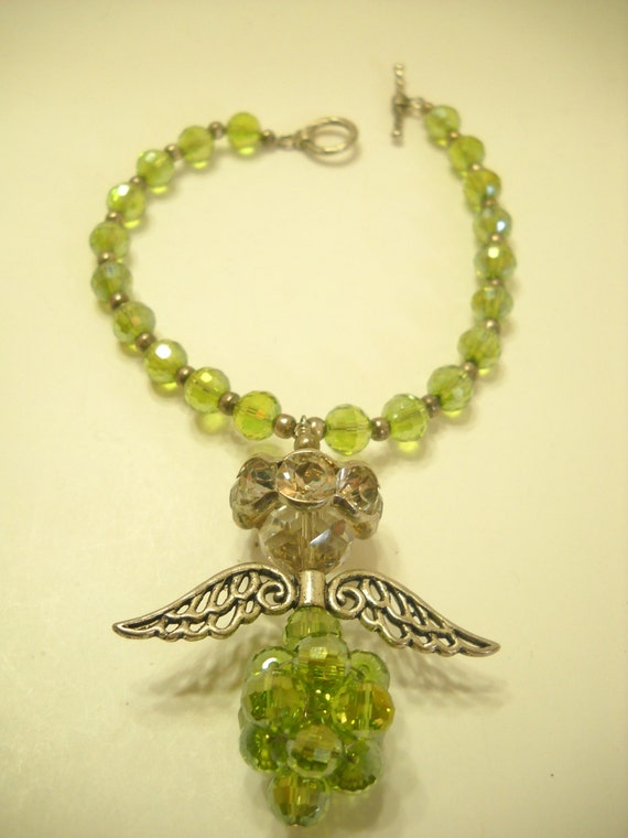 Vintage Lime Green Crystal Angel Bracelet (8736**) - image 2