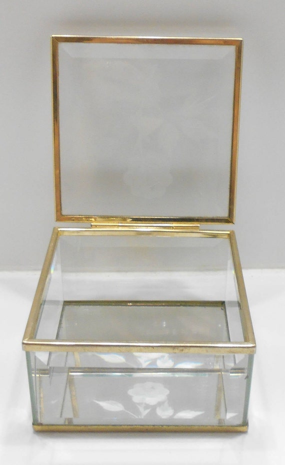 Vintage Mirrored, Hinged Brass & Tinted Very Pale… - image 2