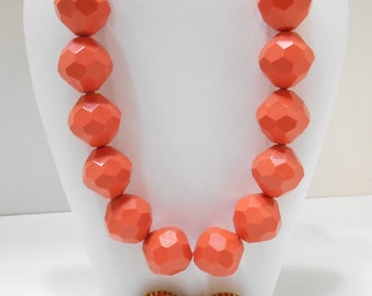 Vintage Orange Faceted Beaded Demi Parure (2267) Choker & Large Clip Earrings--Germany