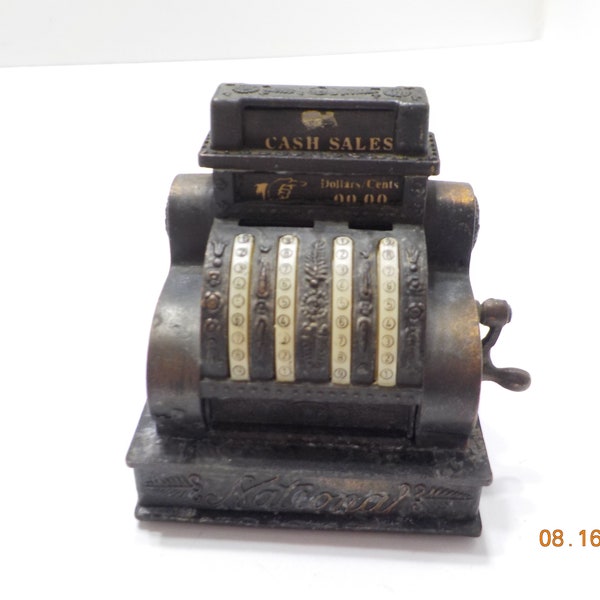 Vintage Enesco Miniature Cast Iron National Cash Register (13) Pencil Sharpener--Drawer Opens & Crank Winds