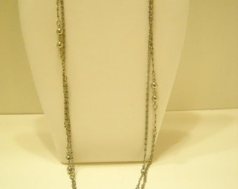 Vintage 54" Silver Tone Beaded Chain Necklace (4701)