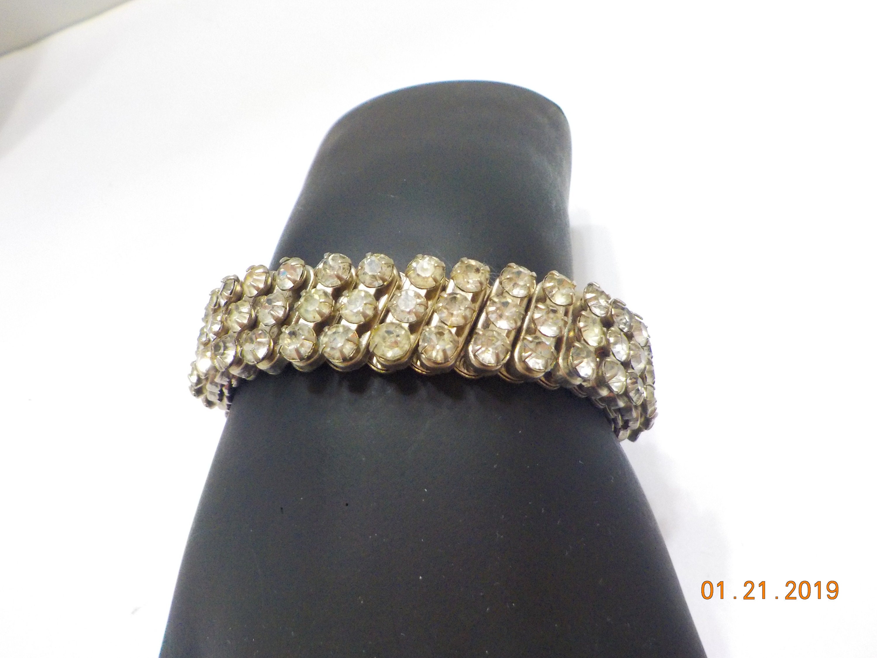 Vintage Rhinestone Riveted Stretch Bracelet (7429) Three