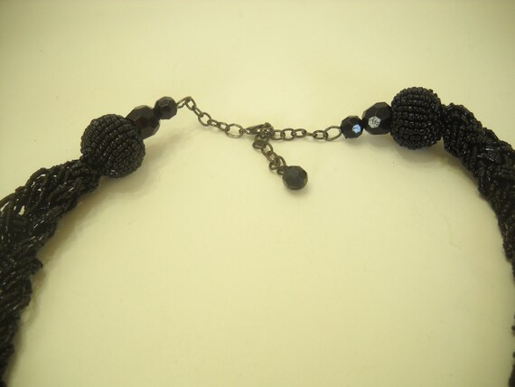 Vintage Braided Black Beaded Necklace (6229) - image 4