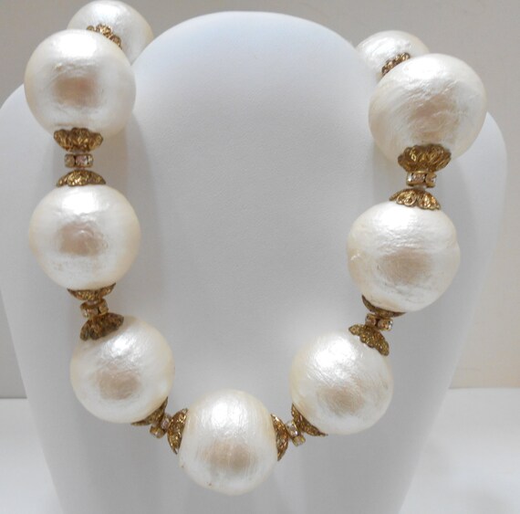 Gorgeous Vintage Textured Faux Pearl Choker Neckl… - image 2