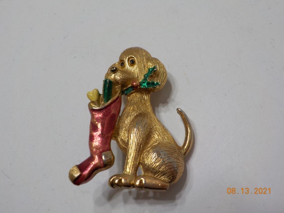 Vintage Gerry's Christmas Dog Brooch (2844) Ename… - image 1