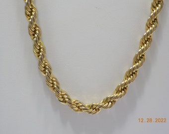 Vintage 24&quot; Gold Tone Twisted Rope Chain Necklace (7188) 14KGP