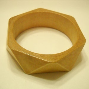 Vintage Wooden Faceted Bangle Bracelet 1977 image 1