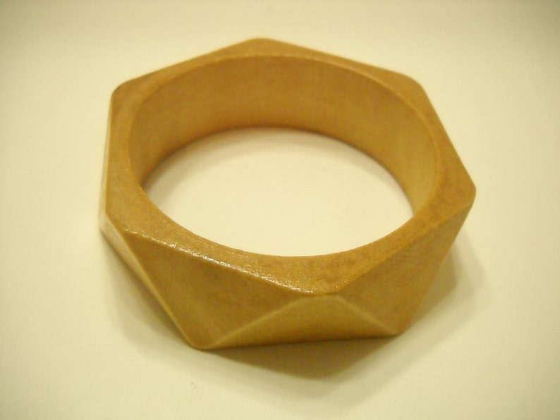 Vintage Wooden Faceted Bangle Bracelet 1977 image 1