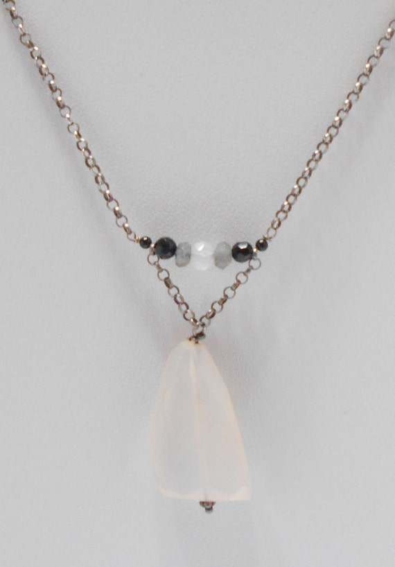 Vintage Faceted Pale Pink Quartz Pendant Necklace… - image 2