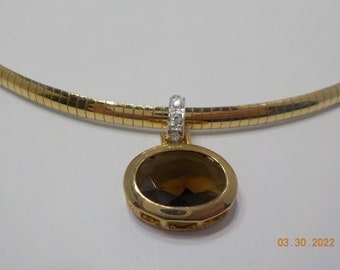 Vintage Avon Gold Tone Flexible Choker Necklace--Brown Faceted Crystal (9248) 3" Extension