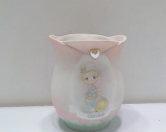 Vintage 2003 Precious Moments Votive Candle Holder Cup (32-1) October--Faux Pearl Heart--Not Intended For Use As A Drinking Cup