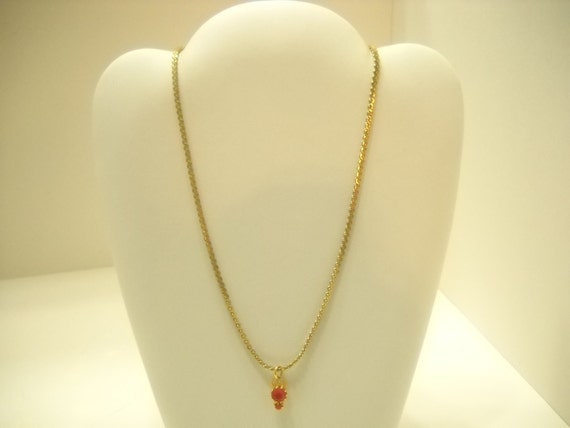 Vintage Gold Tone Double Red Beaded Choker Neckla… - image 2
