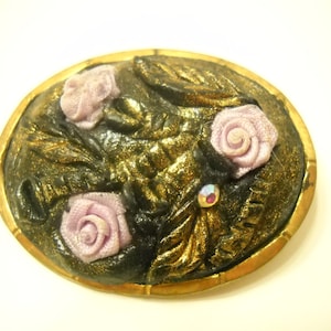 Vintage Oval Brooch (2854) Tiny Pink Roses
