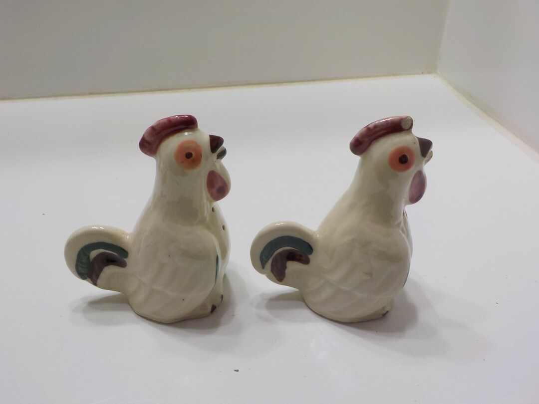 Vintage Ceramic Roosters Salt & Pepper Shaker Set 23 Etsy