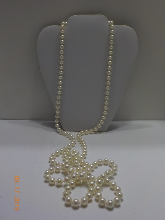 Vintage 56" Faux Pearl Necklace (3596) 8mm Beads
