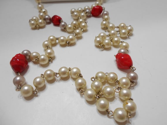 Vintage Faux Pearl Red Beaded 52