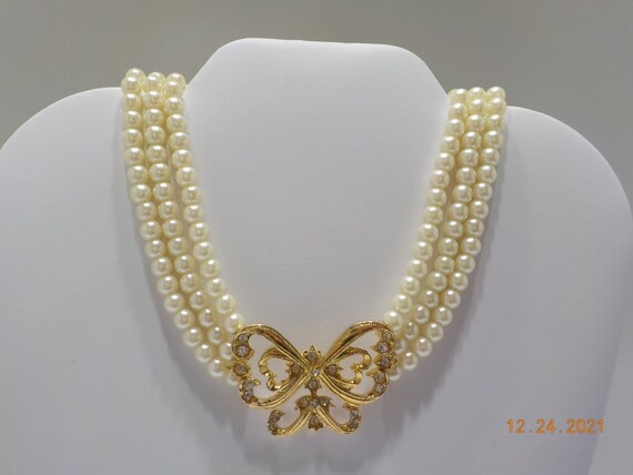 Vintage Avon Faux Pearl & Rhinestone Choker Neckl… - image 2