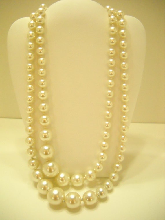 Vintage Double Strands Faux Pearl Necklace (4225) 