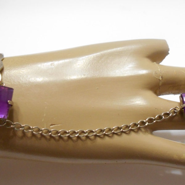 Vintage Purple Crystal Stretch Slave Bracelet (3472) & Ring