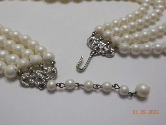 Vintage Four Strands Faux Pearl Choker Necklace (… - image 6