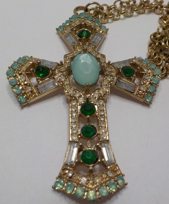 Vintage Rhinestone Cross Pendant Necklace (4809) … - image 4
