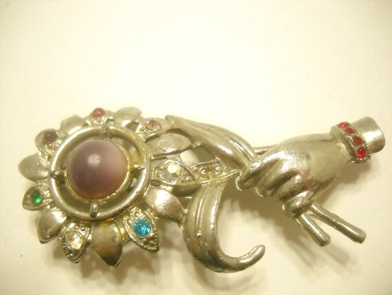 Vintage 1940s Art Deco Hand and Flower Brooch 1888 - Etsy