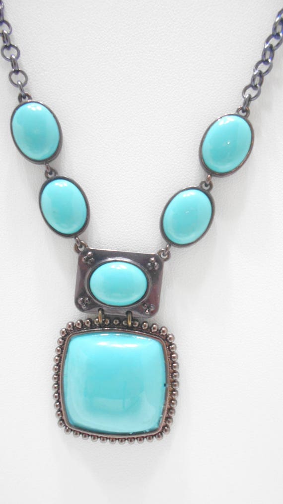 Vintage Liz Claiborne 19" Faux Turquoise Necklace… - image 3