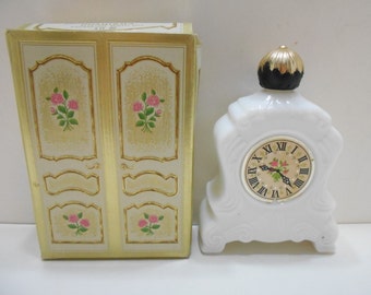 Vintage Avon, Leisure Hours, Milk Glass Clock (1) Charisma Foaming Bath Oil