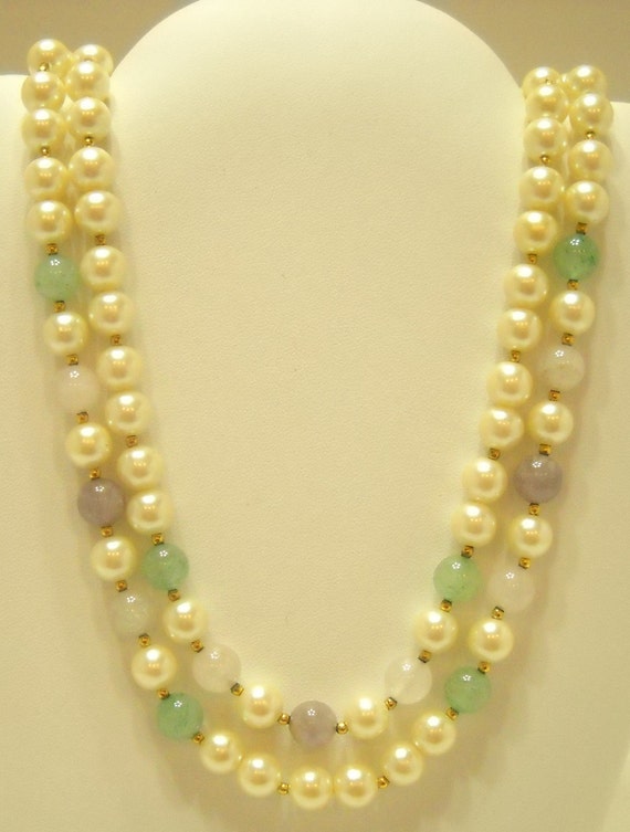 Vintage Double Strands Faux Pearl Necklace (7097) 
