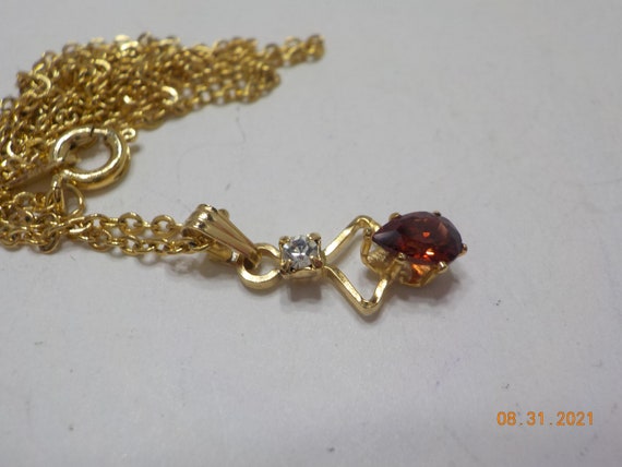 Vintage Burnt Red Rhinestone Pendant Necklace--18… - image 5
