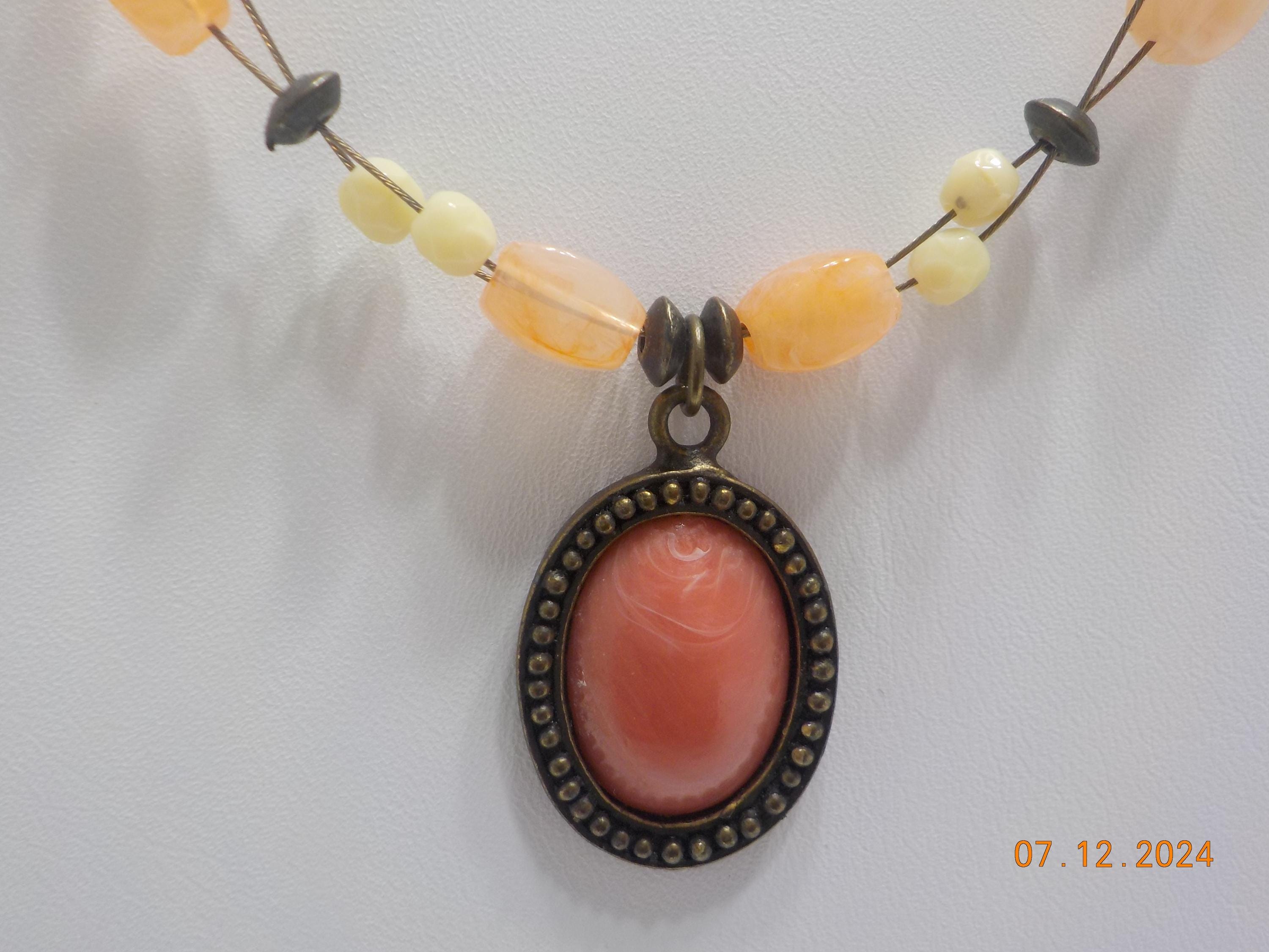 Vintage Coral Choker Necklace (9927) Faux Coral Pendant, Coral