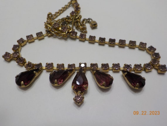 Vintage Rhinestone Choker Necklace (3585) Lavende… - image 3